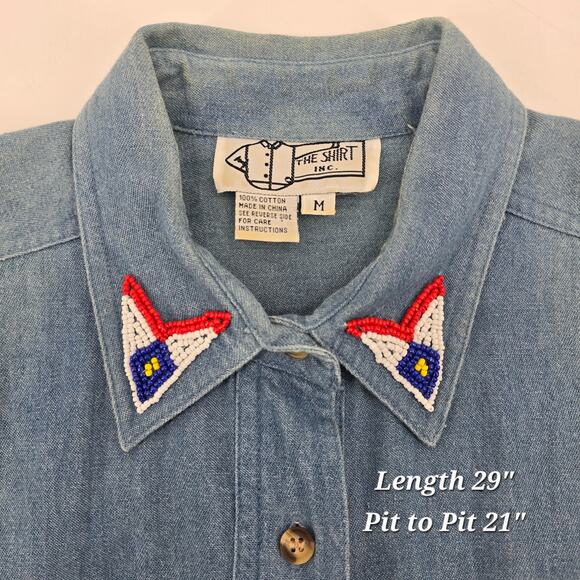 The Shirt Inc. Beaded Native Western Denim Shirt
Medium | 100% Cotton - Picture 2 of 3